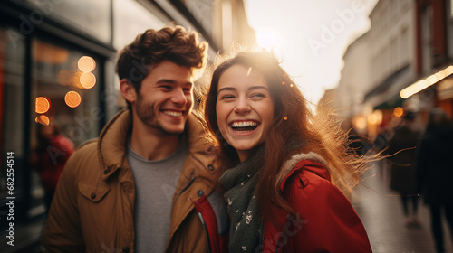  young people laughing and having fun on a city streets