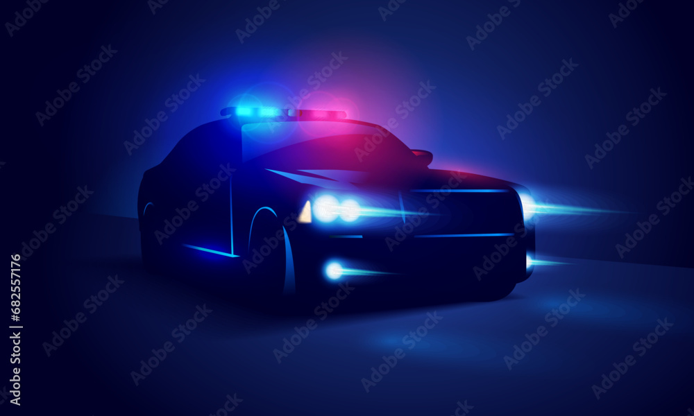 Silhouette Of A Police Car With Light And Siren