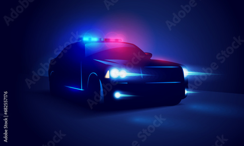 Silhouette Of A Police Car With Light And Siren