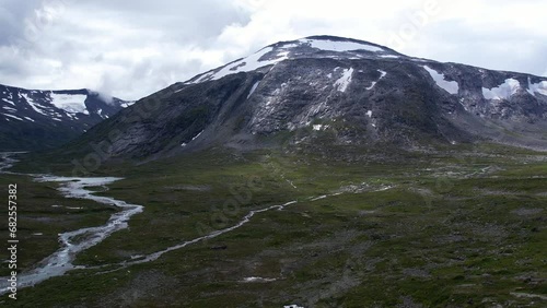 Aerial view above the glaciers melting into the permafrost of Jostedalsbreen National Park photo