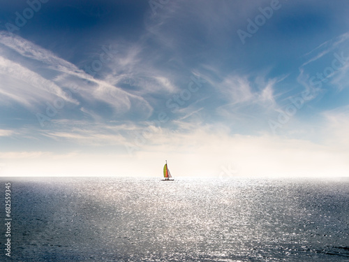 Beautiful catamaran on the sea in the sunlight - copy space