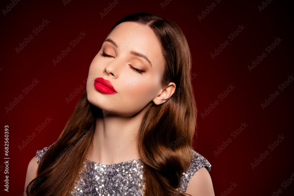 Photo of chic gorgeous lady with closed eyes enjoy vogue x mas woman day celebration feel temptation Photo of chic gorgeous lady with closed eyes enjoy vogue x mas woman day celebration feel temptation