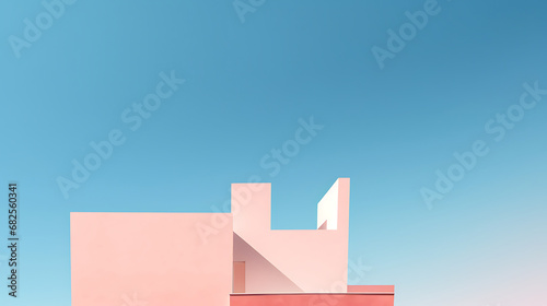 Abstract minimalist pink architecture on a blue sky background