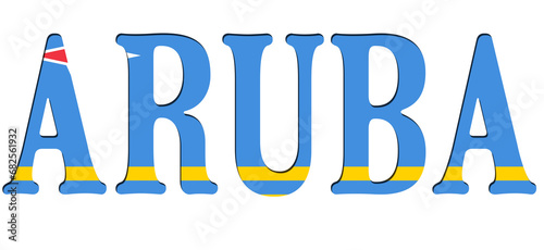 3d design illustration of the name of Aruba. Filling letters with the flag of Aruba. Transparent background.