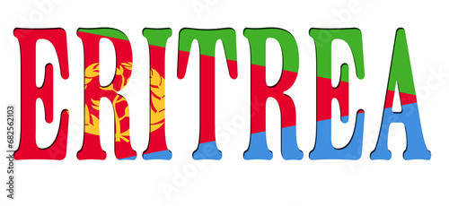 3d design illustration of the name of Eritrea. Filling letters with the flag of Eritrea. Transparent background. photo