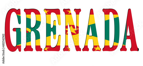 3d design illustration of the name of Grenada. Filling letters with the flag of Grenada. Transparent background.