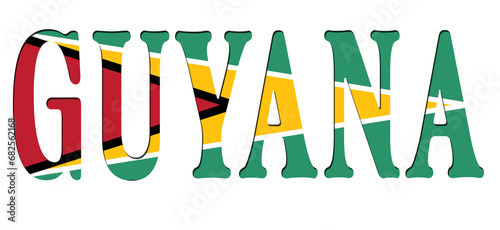 3d design illustration of the name of Guyana. Filling letters with the flag of Guyana. Transparent background.
