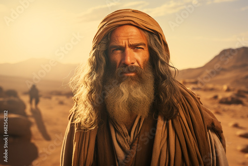 Led by faith and divine calling, Moses guides Israelite Jews through impenetrable wilderness, lighting way for them reach promised land and providing them with divine protection. desert. photo