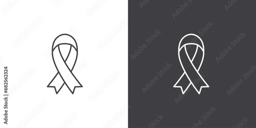 Black awareness ribbon icon on black and white background. Vector symbol of grief and melanoma. Terrorism. Mourning ribbon icon, a symbol of mourning for death. - obrazy, fototapety, plakaty 