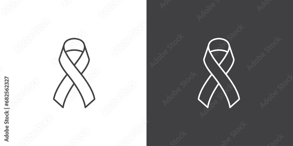 Vector of Black ribbon mourning sign, icon line of black ribbon, Symbol