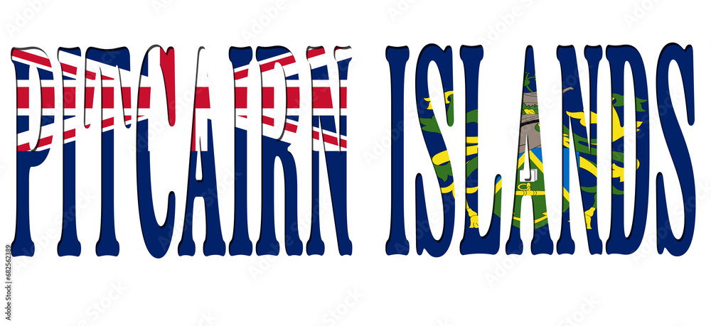 3d design illustration of the name of Pitcairn Islands. Filling letters with the flag of Pitcairn Islands. Transparent background. 3d design illustration of the name of Pitcairn Islands. Filling letters with the flag of Pitcairn Islands. Transparent background.