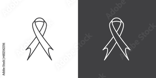 Mourning and melanoma support symbol icon, Black awareness ribbon icon on black and white background. Vector symbol of grief and melanoma. Terrorism. Mourning ribbon icon, symbol of mourning for death