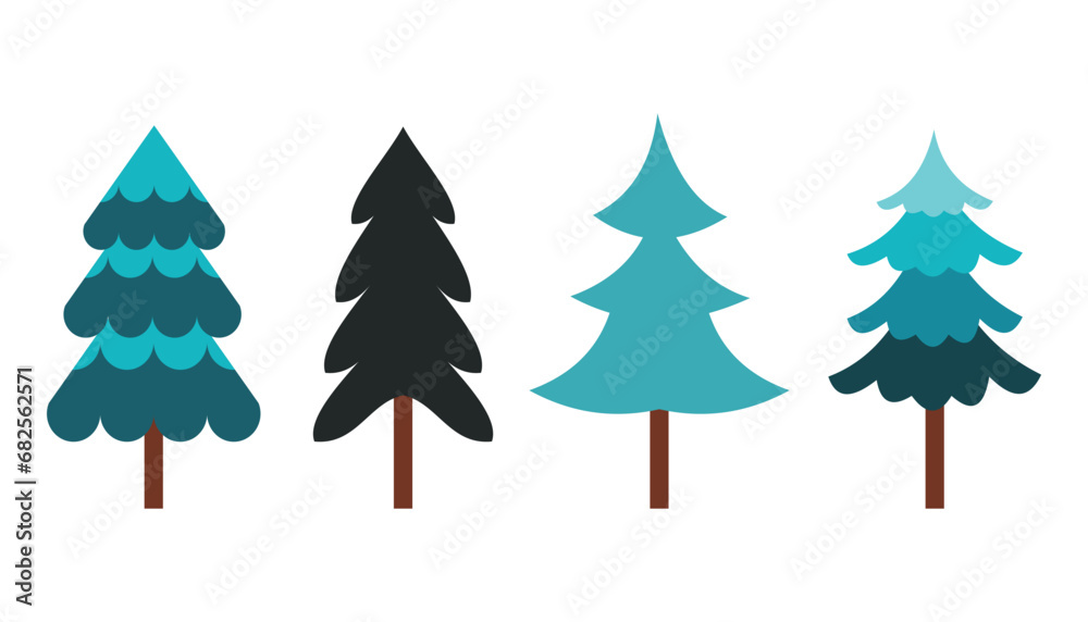Obraz premium christmas pine trees icon vector illustration. Fir tree icons set. Flat illustration of fir tree vector icons for web design. Element of winter, snowy, and christmas 