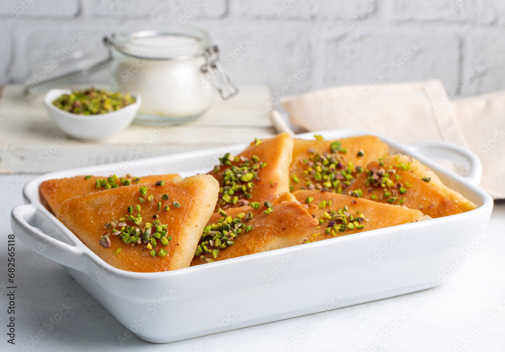 Triangular Deserrts Traditional Turkish desserts; custard triangular dessert, albanian ...
