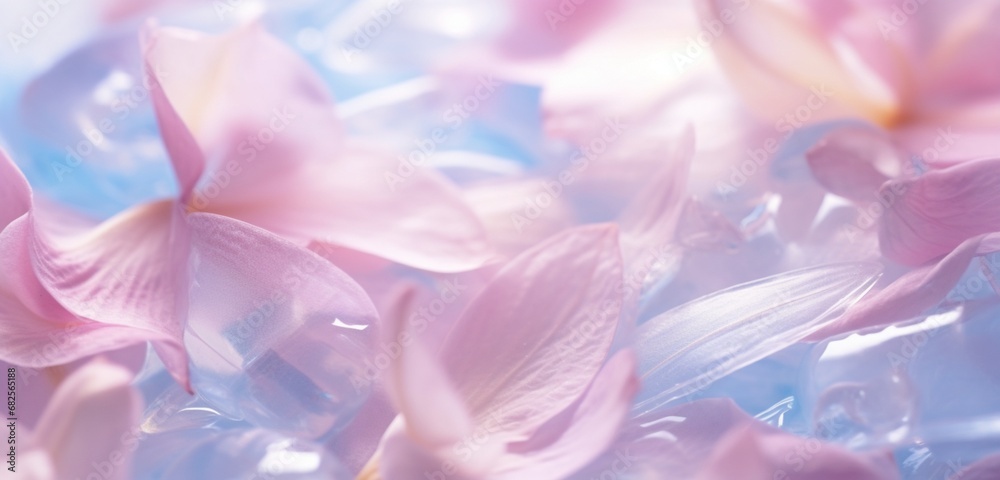 Extreme close-up of delicate flower petals, soft lavender blush and understated aqua blues, in the style of botanical photography, depth of field, serene visuals, minimalistic simplicity,