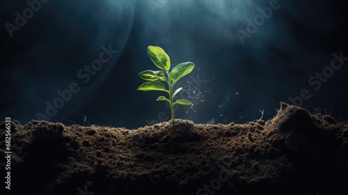 A small plant sprouting from the ground. Generative AI.