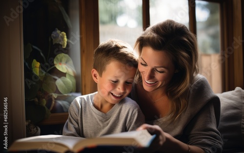A mother is reading a child...