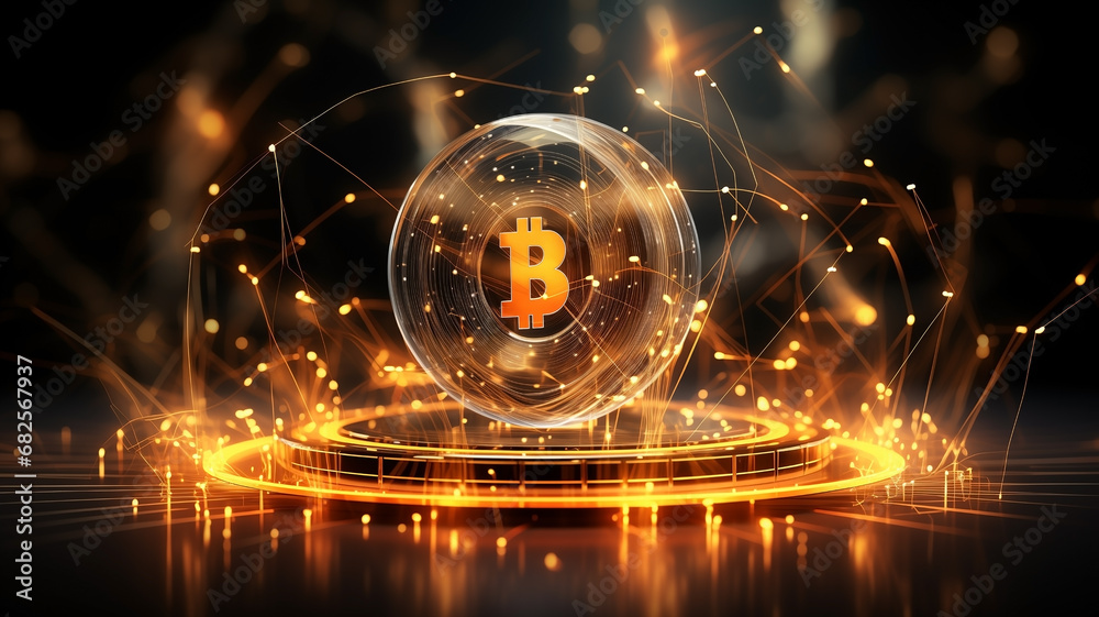 © Loucine - Crypto currency bitcoin symbol representation on black background. Trading and investment concept. Close up of Coin in the middle of the picture. Virtual money concept Copy Space. © Loucine - Crypto currency bitcoin symbol representation on black background. Trading and investment concept. Close up of Coin in the middle of the picture. Virtual money concept Copy Space.