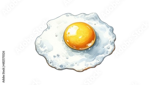 Sunny Side Up Perfection: Watercolor Illustration of a Classic Breakfast Fried Egg, Ideal for Culinary Art and Food-Themed Design photo