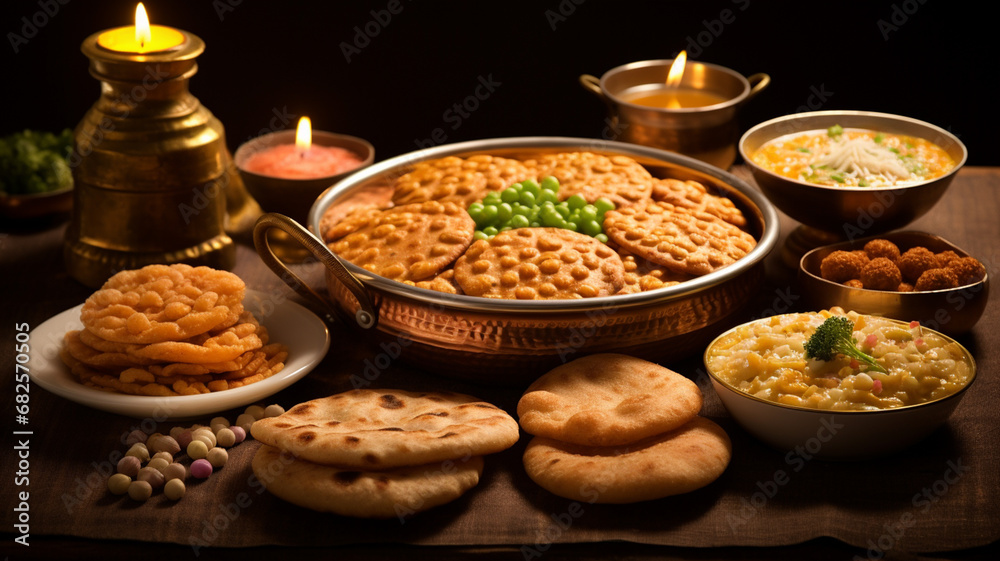 Rajasthani or Roti with Assorted Indian snacks, served in a bowl. selective focus
generativa IA