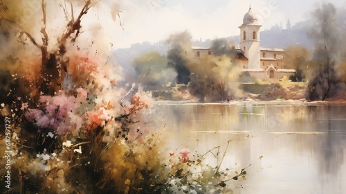 church hill overlooking lake flowers deep color beside river ramon evokes delight loosely cropped next signature photo