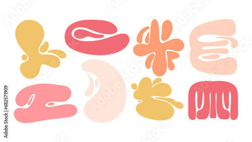 Set of abstract blurry shapes. Design modern forms and liquids set. Hand Draw colorful elements. Vector illustration