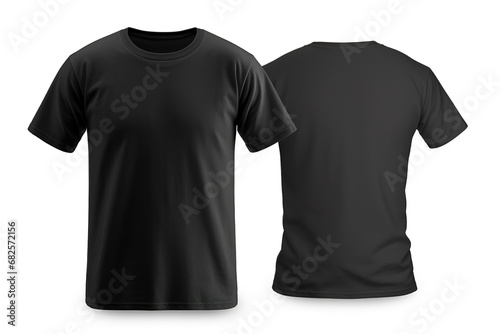 Mockup - schwarzes T-Shirt von vorne und hinten auf weißem Hintergrund. Ideal, um eigene Motive auf das Shirt in schwarz zu platzieren.