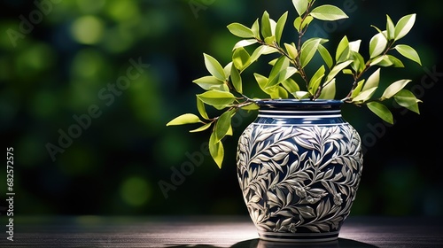 A clear vase with green leaves UHD wallpaper