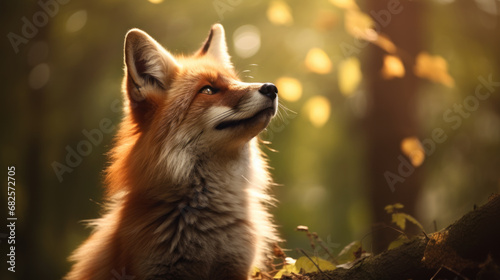 Fluffy red fox in autumn forest