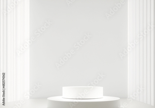 シンプルな白いディスプレイ台のある撮影スタジオの背景