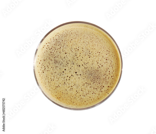 Top view of a shot of espresso or coffee in a thin glass