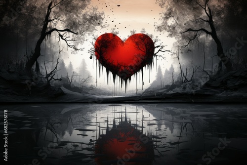 Black depression concept on unrequited love heart. Background with selective focus and copy space