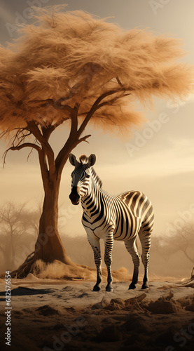 Zebra in the middle of the desert photo