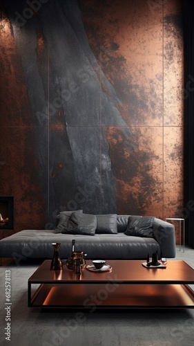 A metallic copper and black epoxy wall texture, with an industrial chic vibe