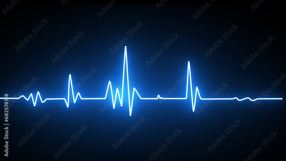 Blue glowing neon heartbeat, pulse line. Pulse medical concept background