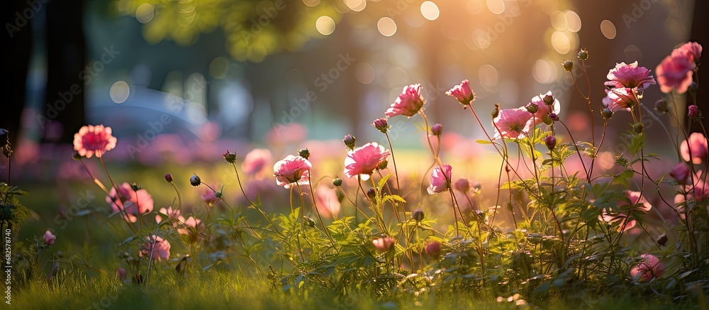 In the midst of summer, the park came alive with the vibrant colors of blooming flowers, filling the air with the sweet scent of roses and the sight of graceful leaves dancing in the light. Nature's