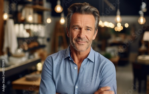 Handsome 50 year old small furniture store business owner photo