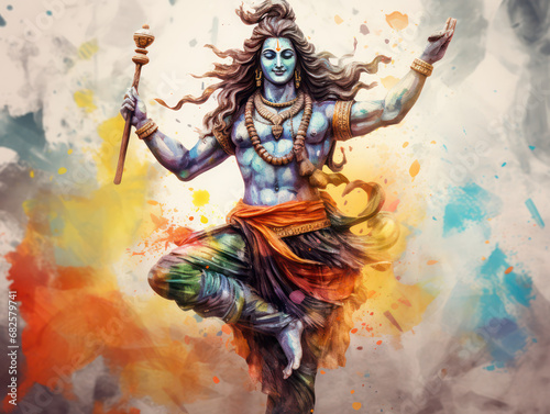 Lord Shiva Statue Painting Artwork, Generative AI photo