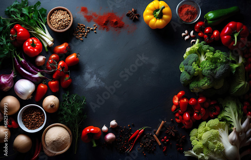 Vegetables and spices with free space for your text.