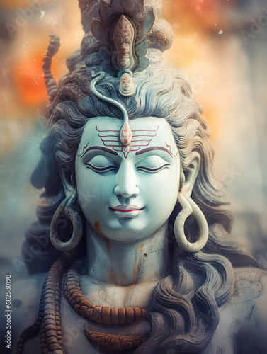 Lord Shiva Statue Painting Artwork, Generative AI photo
