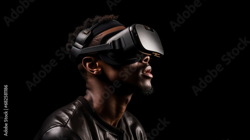 African man in VR glasses, playing video games with virtual reality headset © David