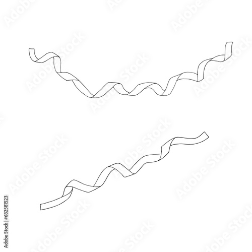 Set of serpentine ribbons. Black and white streamers. Outline drawing. Hand drawn vector illustration. Design element for coloring, cards, printing, packaging, invitations, business cards, advertising