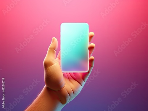 3d render hands holding smart phone or gadget with colorful pastel gradient background. modern minimal concept for web, presentation, wallpaper, illustration. simple design