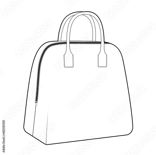 Bowling Tote silhouette bag. Fashion accessory technical illustration. Vector satchel front 3-4 view for Men, women, unisex style, flat handbag CAD mockup sketch outline isolated