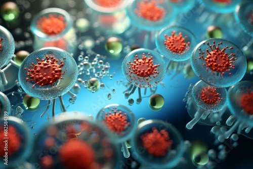 Fascinating microscopic world of bacteria and virus cells, Generative AI