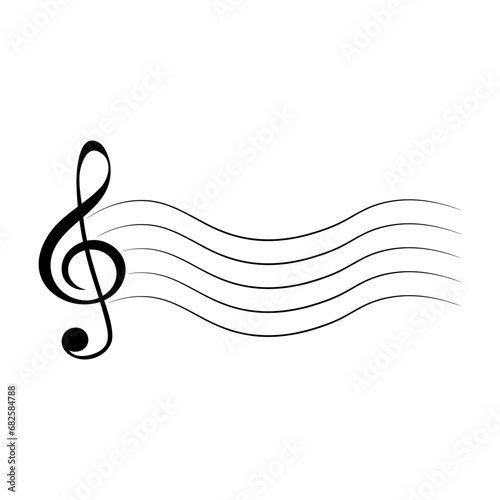 Music note, treble clef with wavy lines, vector illustration.