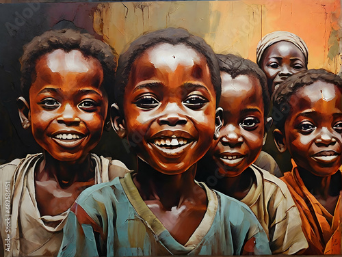 highly quality acrylic oil paint of a Portrait of an African Child for Children's Day in Africa.  photo