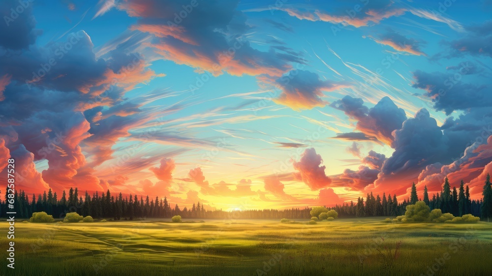 As the summer sky was painted in hues of blue and adorned with fluffy clouds, the traveler immersed themselves in the breathtaking landscape. The vibrant green grass and towering trees created a