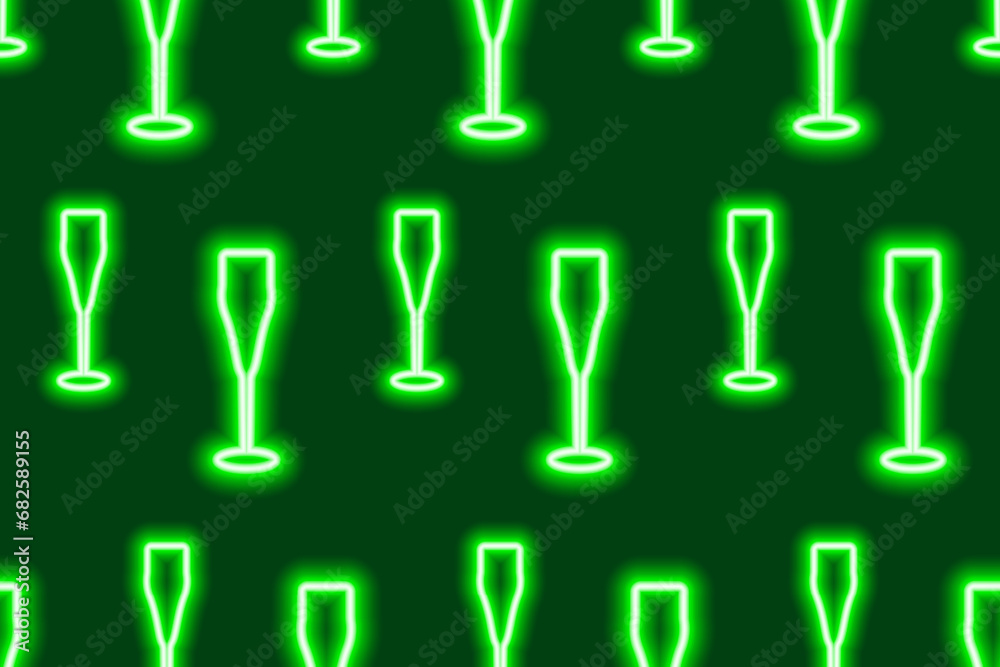 Seamless pattern of luminous neon wineglasses in trendy Christmas shade. Wintertime. Happy New Year Seamless pattern of luminous neon wineglasses in trendy Christmas shade. Wintertime. Happy New Year