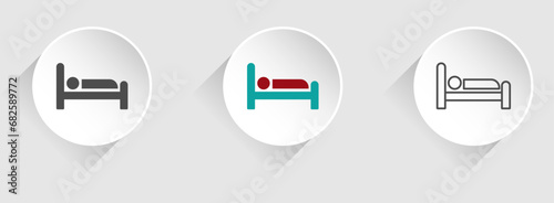 Iconic person in bed. Hotel vector graphic icons